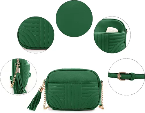 Vista 7 de EVVE Bolsos cruzados acolchados para mujer, elegante bolsa para cámara con borla, bolso de hombro ligero de tamaño mediano