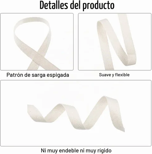 Vista 4 de Willbond Cinta de sarga de algodón 100% 1/2 pulgada x 25 yardas espiga de Beige