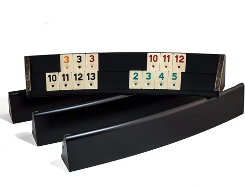 Vista 2 de Helena wood art Juego de Rummy de madera curvada negra, juego de mesa hecho a mano Okey Tile Rack para familiares y amigos