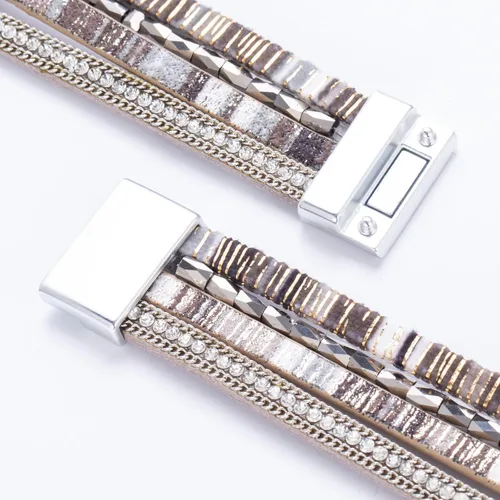 Vista 72 de FANCY SHINY - Pulsera de cuero estilo bohemio, pulsera de cuentas de cristal con cierre magnético, regalos de joyería para mujer