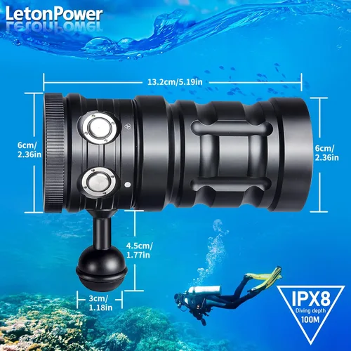 Vista 4 de Luz de buceo Turbo SX, 11000 lúmenes, luz de video subacuática de 328.1 ft, linterna de buceo, luz de buceo, linterna impermeable con para deportes