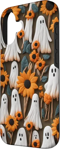 Vista 2 de iPhone 16 Cute Floral Aesthetic Halloween spooky ghost fall sunflowers Case