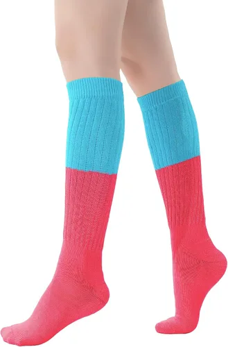 Vista 7 de Calcetines holgados de neón para mujer de los años 80 y 90, calcetines altos hasta la rodilla, suaves y extra largos, calentadores de piernas