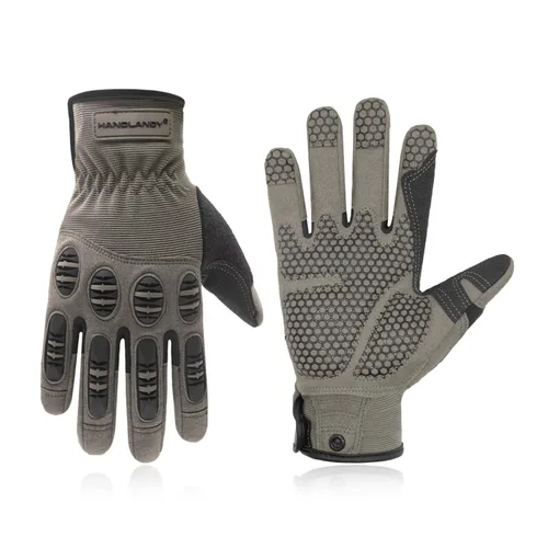 Vista 23 de HANDLANDY Guantes de trabajo de agarre para mujeres y hombres, guantes de trabajo de seguridad y utilidad para jardín, guantes de mecánicos Negro
