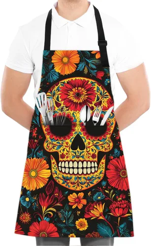 Vista 8 de ANNA QUEEN Delantal divertido para mujeres y hombres con bolsillos, delantales de cocina ajustables para cocinar, hornear, jardinería, lindo delantal