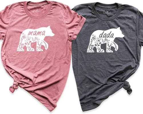 Vista 8 de Camisa de silueta floral de mamá oso, camisa de papá oso, camisa de regalo del día de la madre, camisetas de oso familiar, camisa de mamá oso