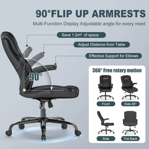 Vista 3 de Silla de Oficina Ejecutiva AnyGod, Sillas de Escritorio Ergonómicas y Cómodas para Computadora con Reposabrazos Abatibles, Soporte Lumbar, Respaldo