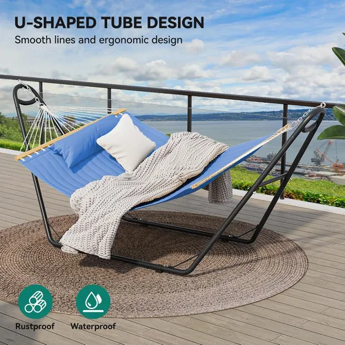 Vista 7 de YITAHOME Hamaca con soporte incluido, hamaca resistente, hamaca portátil impermeable de 12 pies con bolsas de almacenamiento de almohada, 450 libras