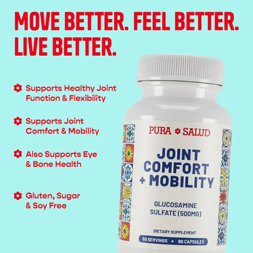 Vista 2 de Basic Brands Pura Salud Pureflex Sulfato de glucosamina 500 mg, 60 unidades (paquete de 1) Mobility & Joint Support