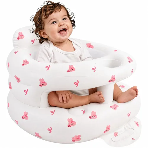 Vista 15 de Asiento inflable para bebé de 3 a 36 meses, silla de bebé con cerca y bomba de aire incorporada, asiento de piso inflable para bebé con soporte