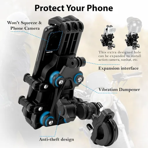 Vista 6 de EMERK Soporte para Teléfono de Motocicleta - [Amortiguador de Vibración Dual] [Anti-Vibración Anti-Robo] Soporte para Teléfono de Bicicleta, Cuna