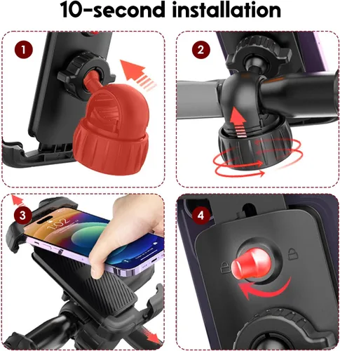 Vista 4 de Soporte universal para teléfono para bicicleta, ajustable, seguro y ajustable, con rotación para llamadas manos libres con versión de plástico todo