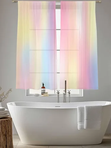 Vista 5 de Chic D Paneles de cortinas traslúcidas de gasa de 72 pulgadas de largo, color arcoíris, cortinas semitransparentes con bolsillo para barra