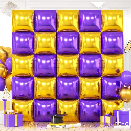 Vista 26 de Globos cuadrados metálicos dorados y negros de doble cara para pared, globos de aluminio cromado de 19 pulgadas, kit de arco de túnel para despedida