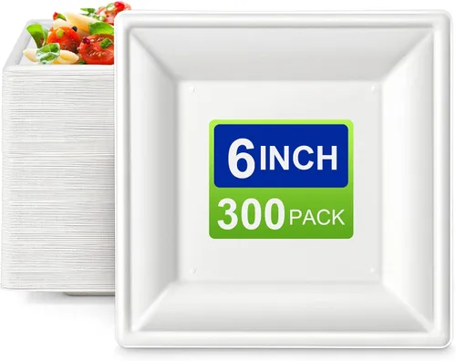 Vista 9 de Platos de papel cuadrados, platos de papel de 6 pulgadas, paquete de 100 platos de postre compostables ecológicos, pequeños platos desechables