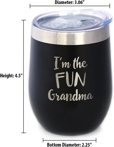Vista 6 de Custom Fun Grandma Insulated Wine Tumbler Camping Gift - 12 oz Bevvee Custom personalized outdoor Camping Gifts. 18/8 stainless steel keeps drinks