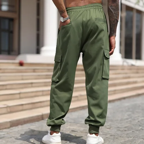 Vista 4 de Pantalones deportivos para hombre, pantalones deportivos casuales con cordón en la cintura para entrenamiento, pantalones de senderismo