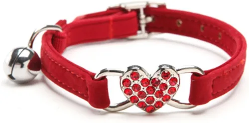 Vista 2 de CHUKCHI Collar de gato con corazón brillante con cinturón de seguridad y campana de 8 a 11 pulgadas