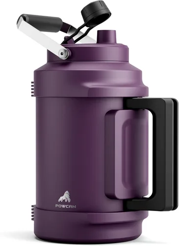 Vista 10 de POWCAN Botella de agua aislada de 64 onzas, tapa de boquilla de popote 2 en 1, mango doble, a prueba de fugas, mantiene el frío 48 horas, botella