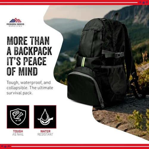 Vista 6 de MODERN NEEDS Ready Pack 35L — Mochila plegable para viajes Mochila de senderismo ligera y resistente al agua Mochila compacta y empacable