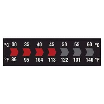 Vista 5 de Digi-Sense Etiqueta de Temperatura Horizontal Reversible de 7 Puntos, 0-30 °C/32-86 °F; Negro/Rojo, 10/Paquete