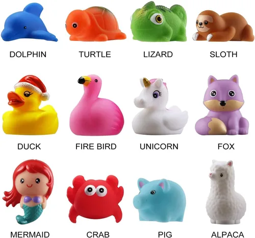 Vista 2 de Juguete de baño sin agujeros, paquete de 12 animales iluminados, juguetes de bañera de color intermitente para niños pequeños, piscina, fiesta