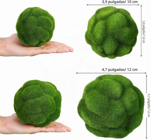 Vista 5 de Cabilock Bolas de musgo verde decorativas para rellenar cuencos, 2 piezas de centro de mesa artificiales, bolas topiarias, grandes y pequeñas, rocas