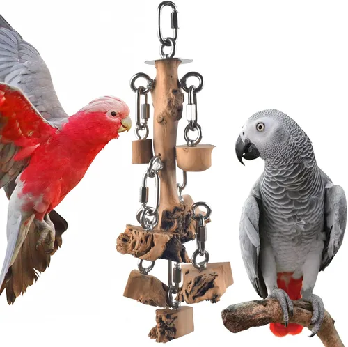 Vista 8 de DBNESS Juguetes para pájaros para loros, bloques de madera dura de madera duradera con acero inoxidable para colgar, juguete masticable natural
