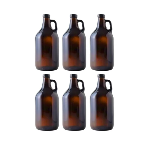 Vista 7 de FastRack Jarras de vidrio ámbar de 64 oz con tapas Polyseal (paquete de 2) Jarras de cerveza de medio galón (1/2 galón) para elaboración casera