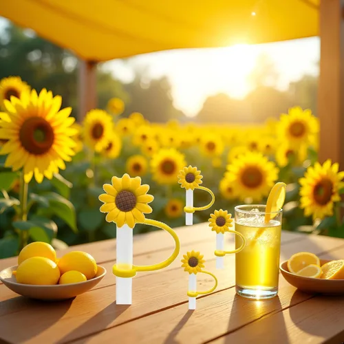 Vista 3 de 4 dispensadores de paja para beber, tapón de paja de girasol, tapones reutilizables a prueba de salpicaduras, herramienta de cocina, puntas