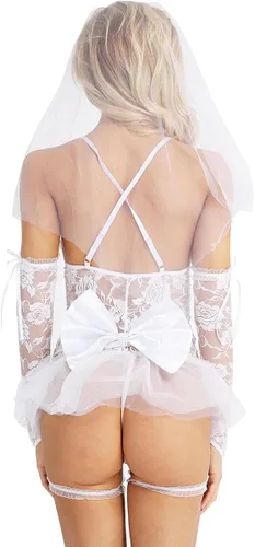 Vista 5 de iiniim Traje de novia de malla de encaje sexy para mujer