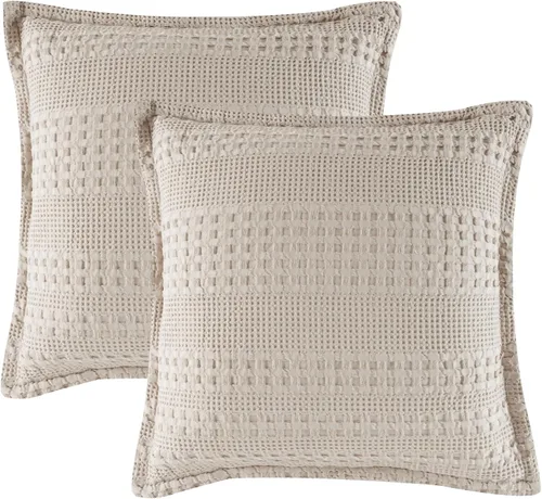 Vista 19 de PHF Fundas de almohada 100% algodón con tejido de gofre de 24 x 24 pulgadas, paquete de 2 fundas cuadradas para decoración elegante del hogar, sin