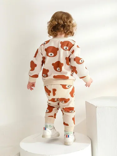 Vista 4 de Ropa de bebé niño niño manga larga con estampado de oso + pantalones deportivos