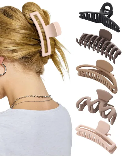 Vista 8 de 5 pinzas de pelo grandes para cabello grueso, pinzas de pelo grandes de plátano para mujeres, antideslizantes, de sujeción fuerte (negro mate)