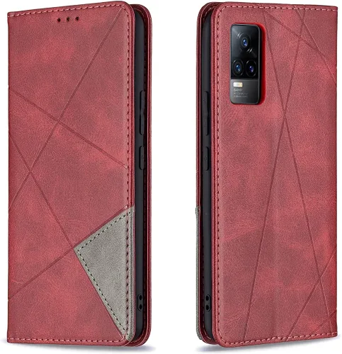 Vista 23 de Funda con tapa para Vivo Y11, Y15, Y12 e Y17, diseño de rombos de piel sintética, con función atril, cierre magnético, para Vivo Y11/Y15/Y12/Y17