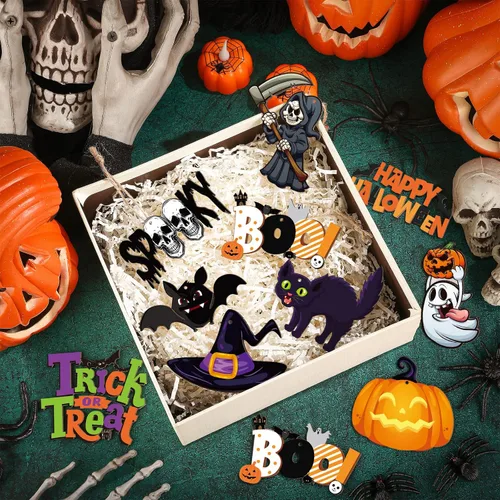 Vista 3 de Gerrii 40 adornos para árbol de Halloween con cuerda, estilo clásico