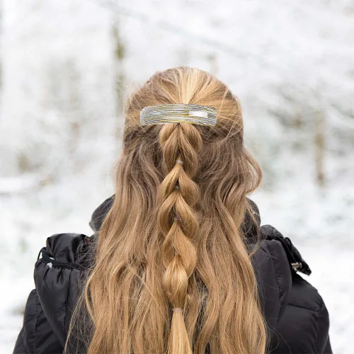 Vista 4 de 6 pasadores de pelo acrílicos retro para mujer, con hilo dorado, rayas grandes, francesas, automáticas, pasadores para cabello grueso, pinzas