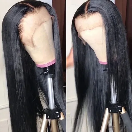 Vista 19 de Missyvan - Peluca de encaje frontal de color de cabello blanco, Pelucas de pelo largo y liso Rubio platino, Cabello de fibra resistente al calor
