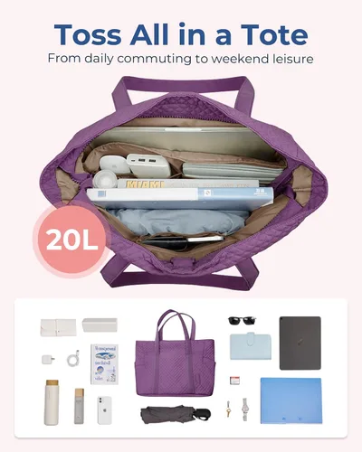 Vista 4 de BAGSMART Bolso grande para mujer, bolso de hombro escolar con asa superior con hebilla para esterilla de yoga para gimnasio, trabajo, viajes