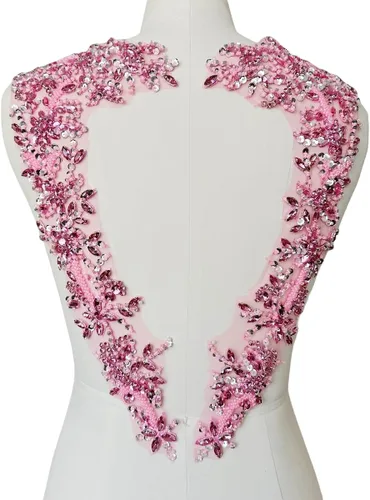 Vista 10 de Apliques hechos a mano con cuentas de diamantes de imitación para coser en parche de encaje de cristal, 1 par para ropa de bricolaje, vestido