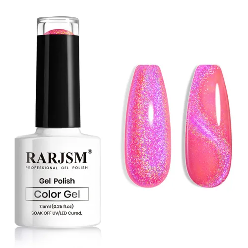 Vista 9 de RARJSM Esmalte de uñas de gel con purpurina holográfica plateada, efecto arcoíris galáctico, universal, sin imán, para secado con lámpara UV o LED