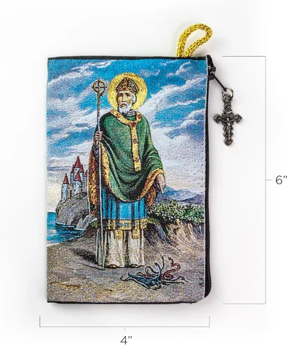 Vista 3 de Bolsa de rosario católico, San Benito y San Patricio, 4 x 6 pulgadas, joyería y monedero con cruz - Soporte para rosario para cuentas de oración