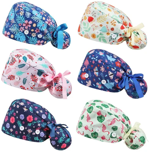 Vista 10 de 6 gorras de uniforme médico con lazo para mujer, sombreros de enfermería con botones ajustables para atar en la espalda, gorra de trabajo
