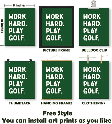 Vista 2 de Pleonox Juego de 4 impresiones artísticas inspiradoras para pared de golf verde retro de 8 x 10 pulgadas, decoración de sala de deportes, fotos