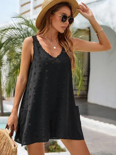 Vista 5 de Blooming Jelly Vestidos casuales de verano para mujer con lunares suizos, cubrebañador de playa sin mangas con cuello en V y bolsillos