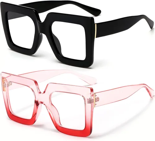 Vista 15 de Gafas de luz azul extragrandes para mujer, moda, gafas de computadora de lente cuadrada gruesa, sin receta, gafas negras, A1 negro