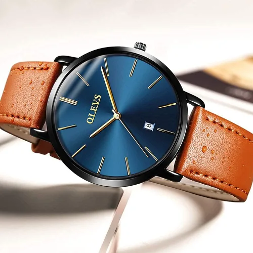 Vista 5 de OLEVS Reloj para hombre, de lujo, ligero, de cuero, impermeable, con movimiento japonés, para hombre, con fecha, calendario, minimalista, ultrafino