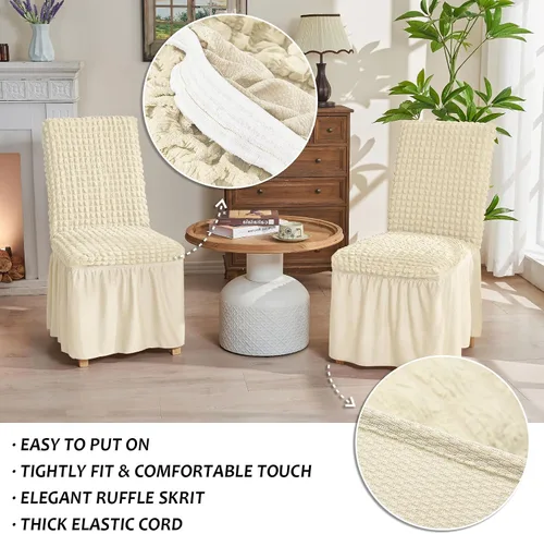 Vista 2 de NICEEC - Juego de 2 fundas para sillas de comedor de alta elasticidad, fundas removibles para sillas de comedor con falda, fundas protectoras
