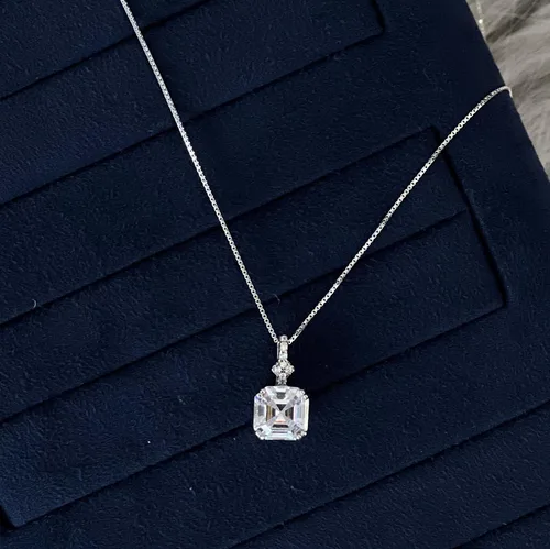 Vista 4 de Mints Collar con dije de morganita y corte Asscher de 2 quilates, plata de ley, joyería fina para mujer, Gema