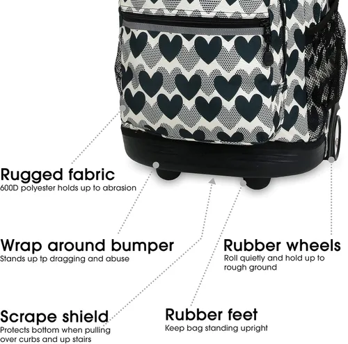 Vista 4 de J World New York Sunrise - Mochila con ruedas, Lunares de corazón), RBS-18 HEART DOT
